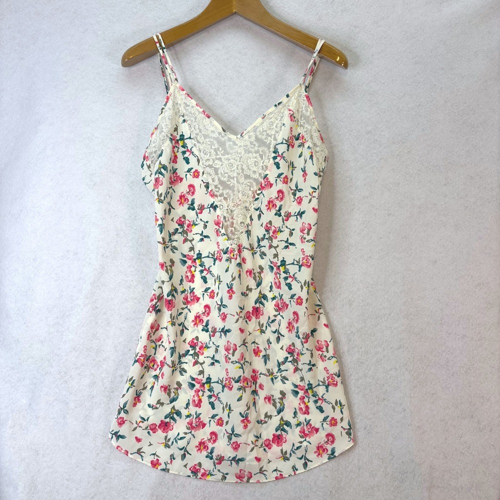 Vtg Victoria's Secret Lace Trim Floral Cream Chemise Women L Cottagecore Dainty